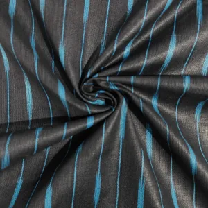 Black Teal Blue Ikkat Print Cotton Fabric