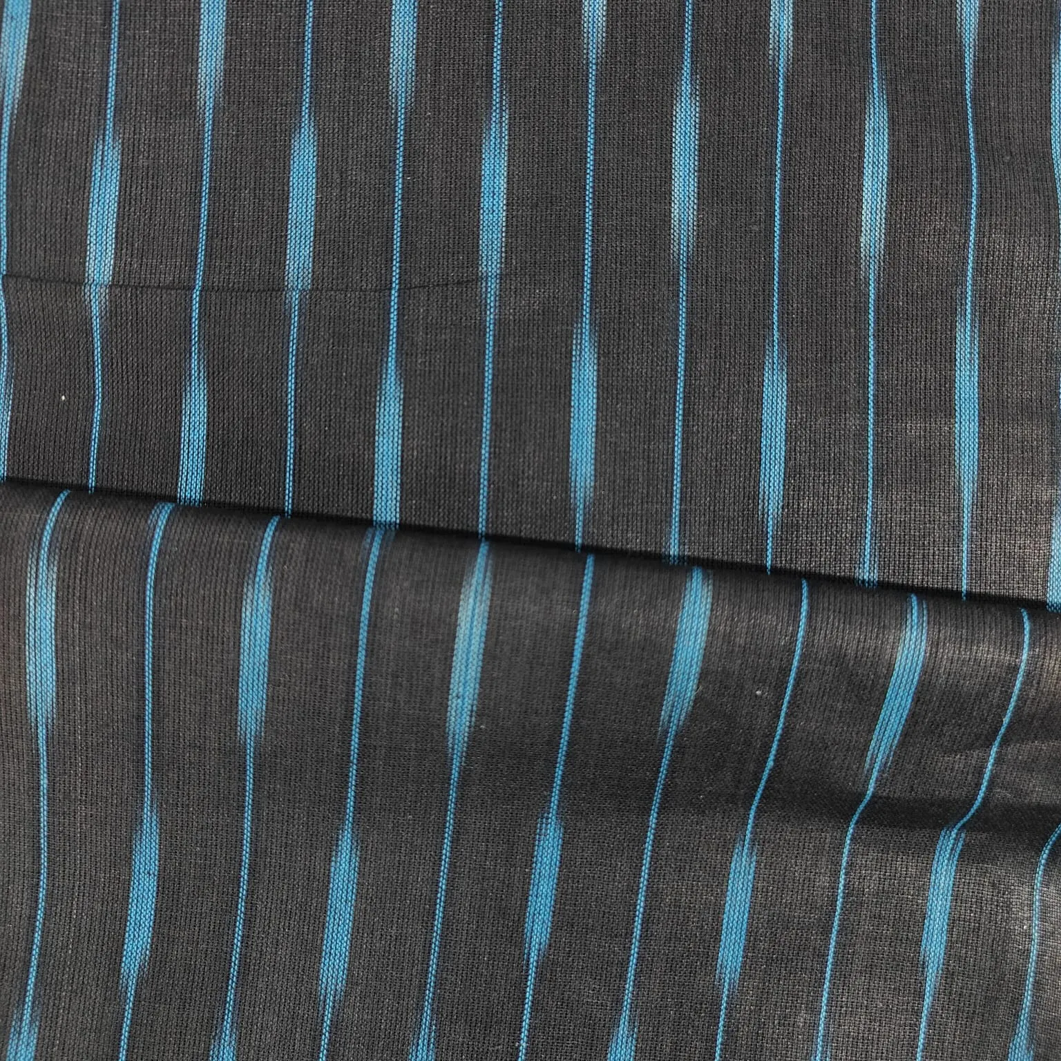 Black Teal Blue Ikkat Print Cotton Fabric