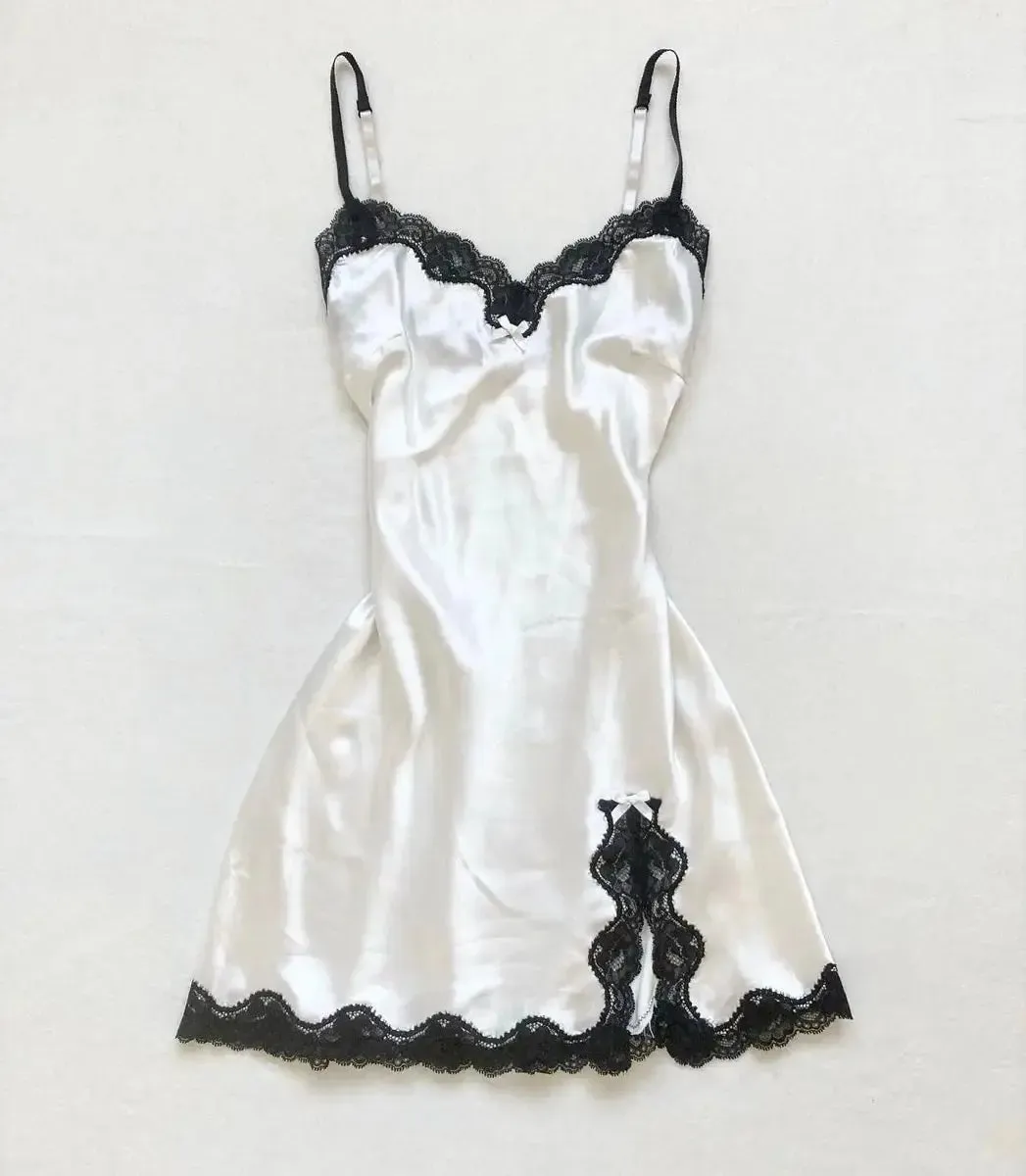Getadme Casual Women's Dress Summer Streetwear Bow cute Lace Grunge vintage Harajuku Emo Girls Slim Sexy Fashion Women's suspender Skirt