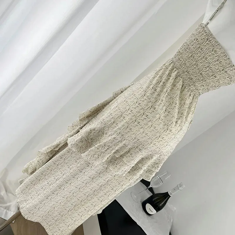 Girlary Fashion Irregular Tiered Ruffled Suspender Dresses Women Summer Holiday Style Sexy Slim Long Dress Sweet Fairy Dress Vestidos