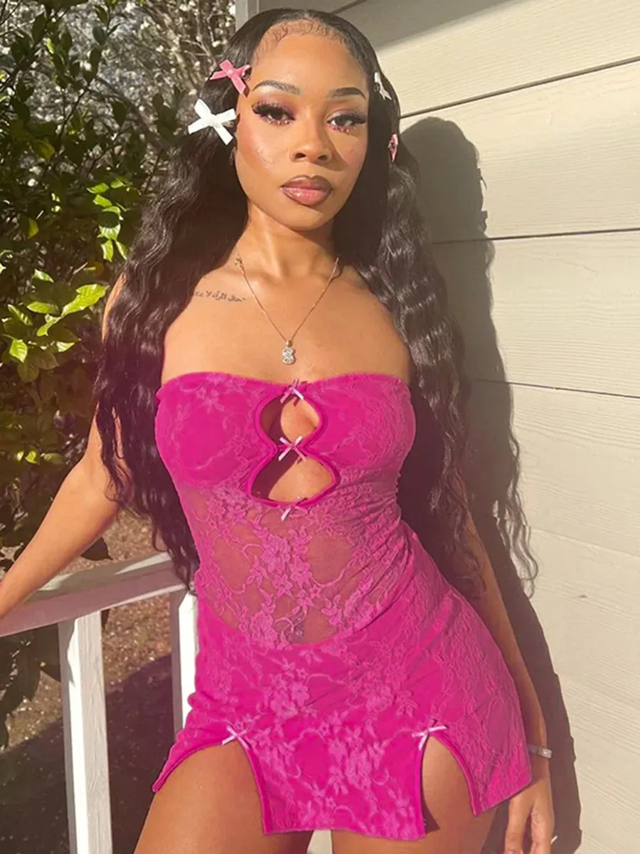 LVSANW CUTENOVA Y2K Sexy Mini Dress Women Summer Hottie Hollow Out Strapless Solid Color Pullover Dresses Streetwear 2024 Women Clothin