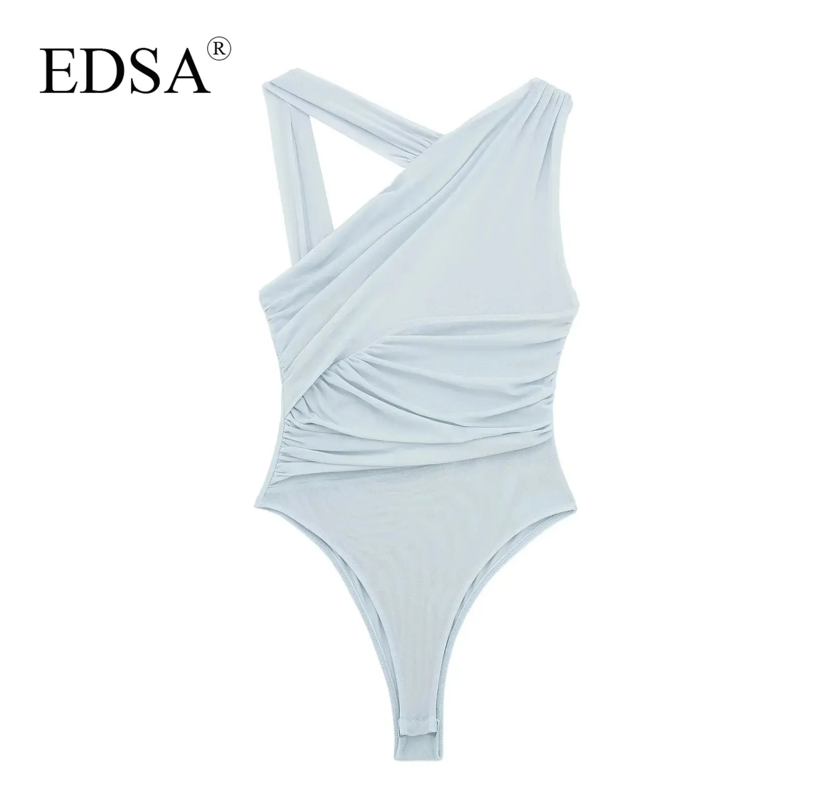 LVSANW EDSA Women Leopard Tulle Bodysuit 2024 Summer Hollow Out Irregular Straps Snap-botton for Holiday Beach Style Streetwear