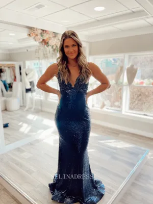 Mermaid V neck Sequins Long Prom Dress Sparkly Beaded Formal Dresses Evening Dress KPY030