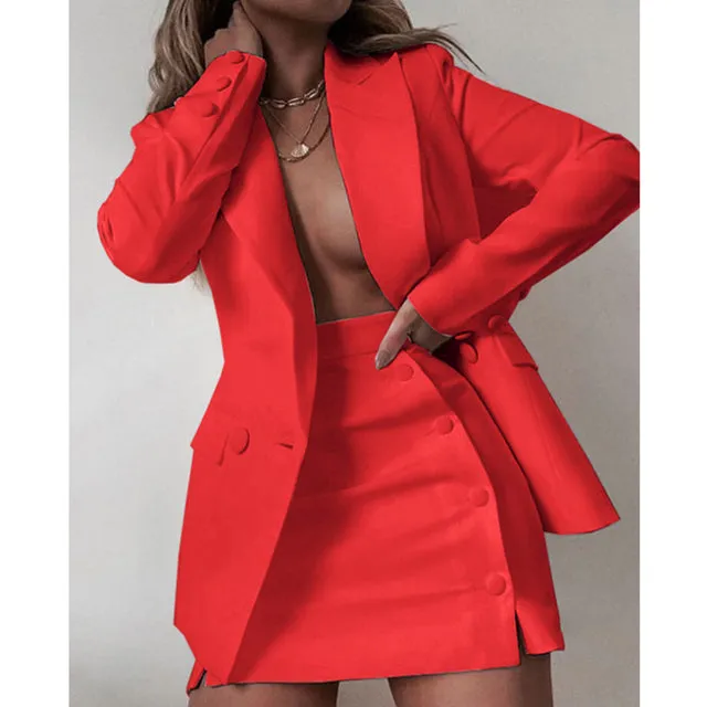 New Fashion 2 Piece Set Women Streetwear Candy Color Basic Blazer Sets Coat & Shorts Slim Suit Jacket