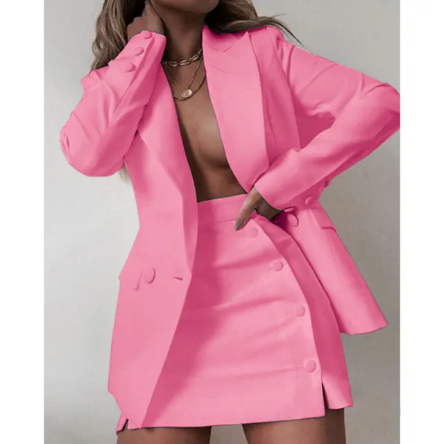 New Fashion 2 Piece Set Women Streetwear Candy Color Basic Blazer Sets Coat & Shorts Slim Suit Jacket