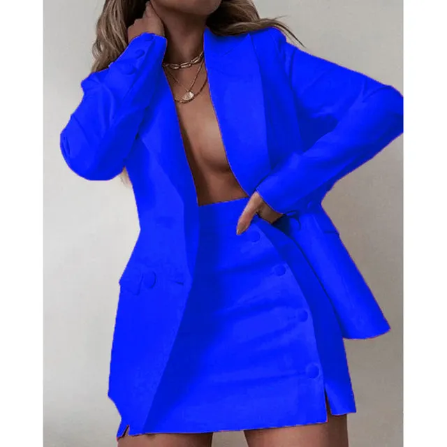 New Fashion 2 Piece Set Women Streetwear Candy Color Basic Blazer Sets Coat & Shorts Slim Suit Jacket