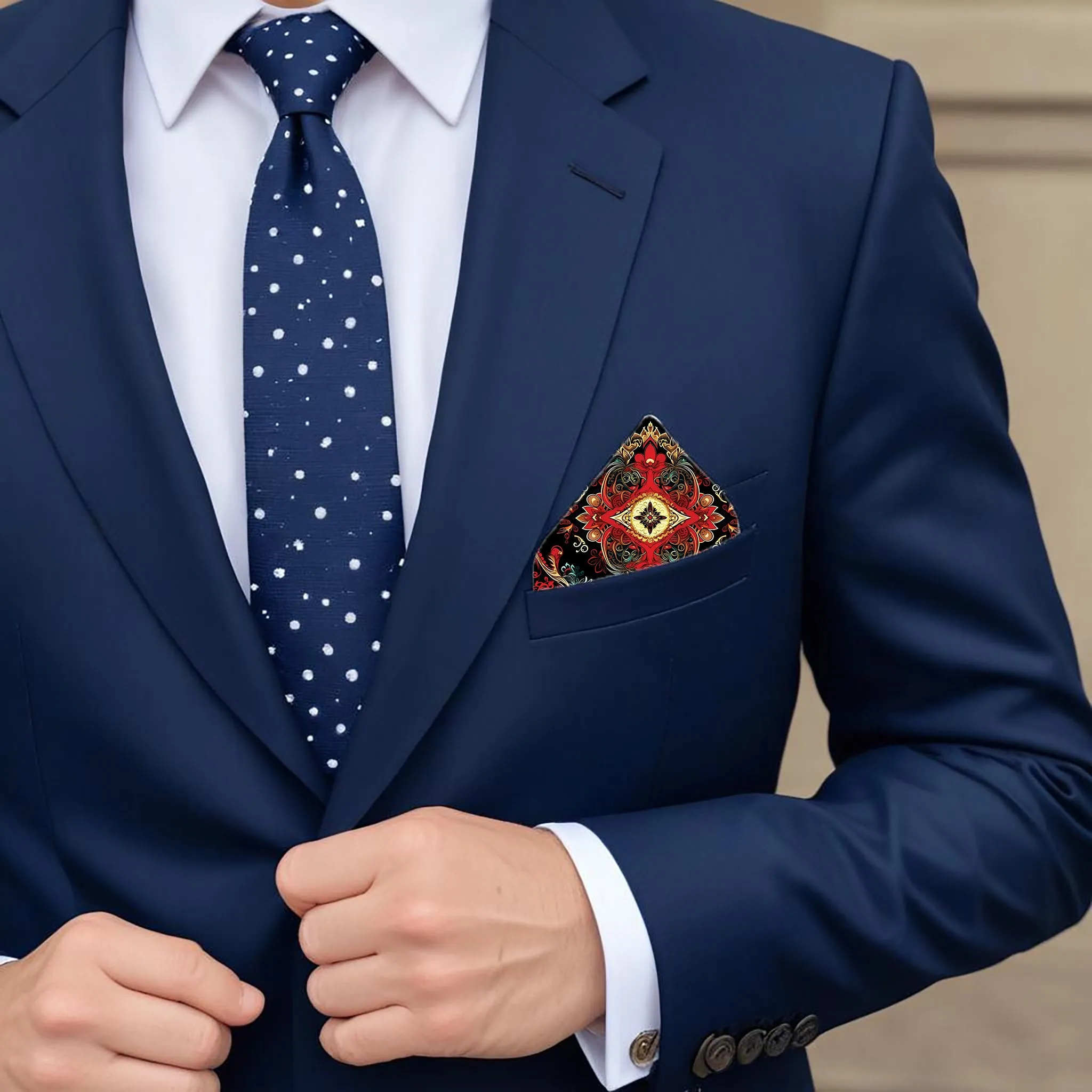 PAKISTANI BRAND POCKET SQUARE FOR MEN PREMIUM COLLECTION - SIMETRIC  PATTERN