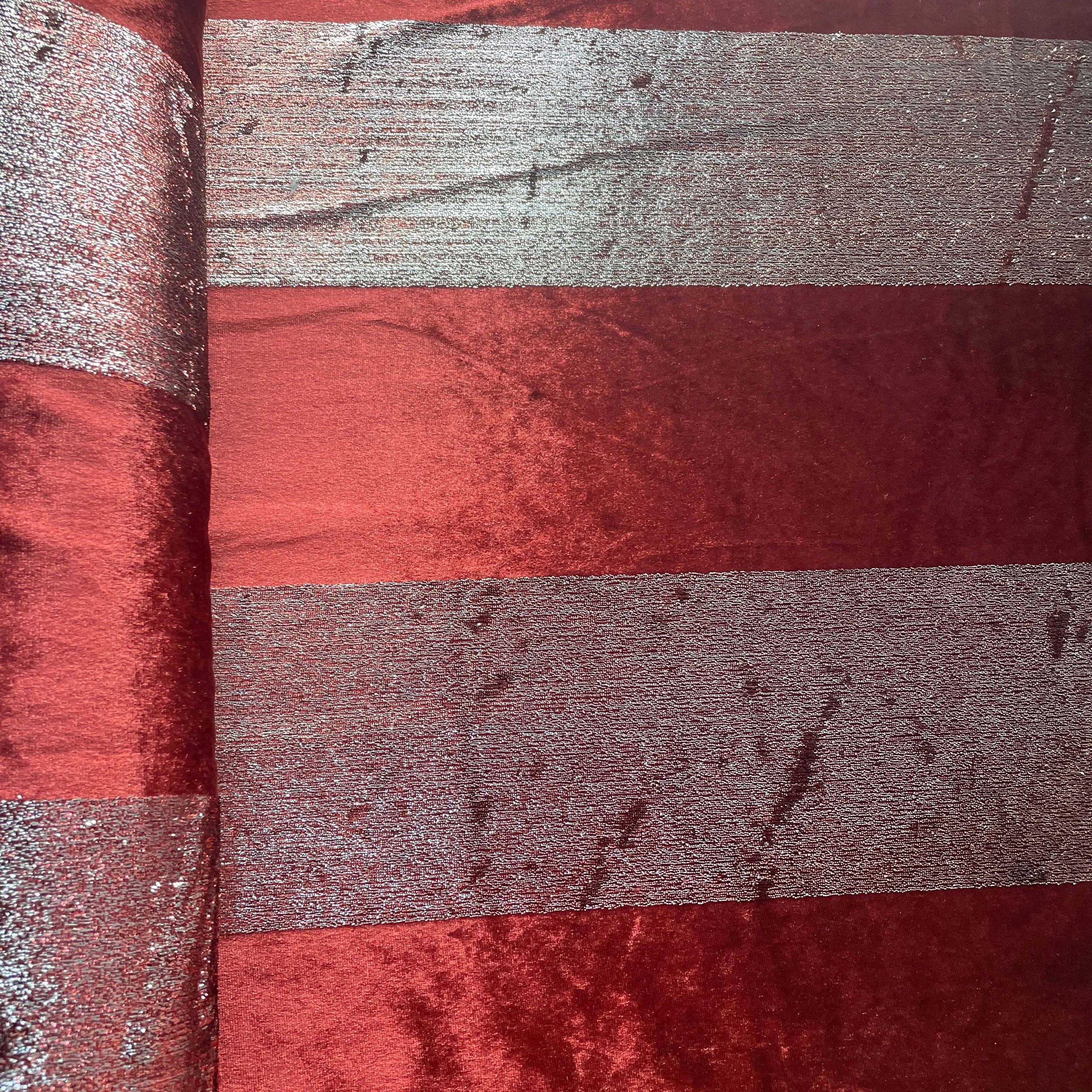Red Metallic Stripes Velvet Fabric 18793