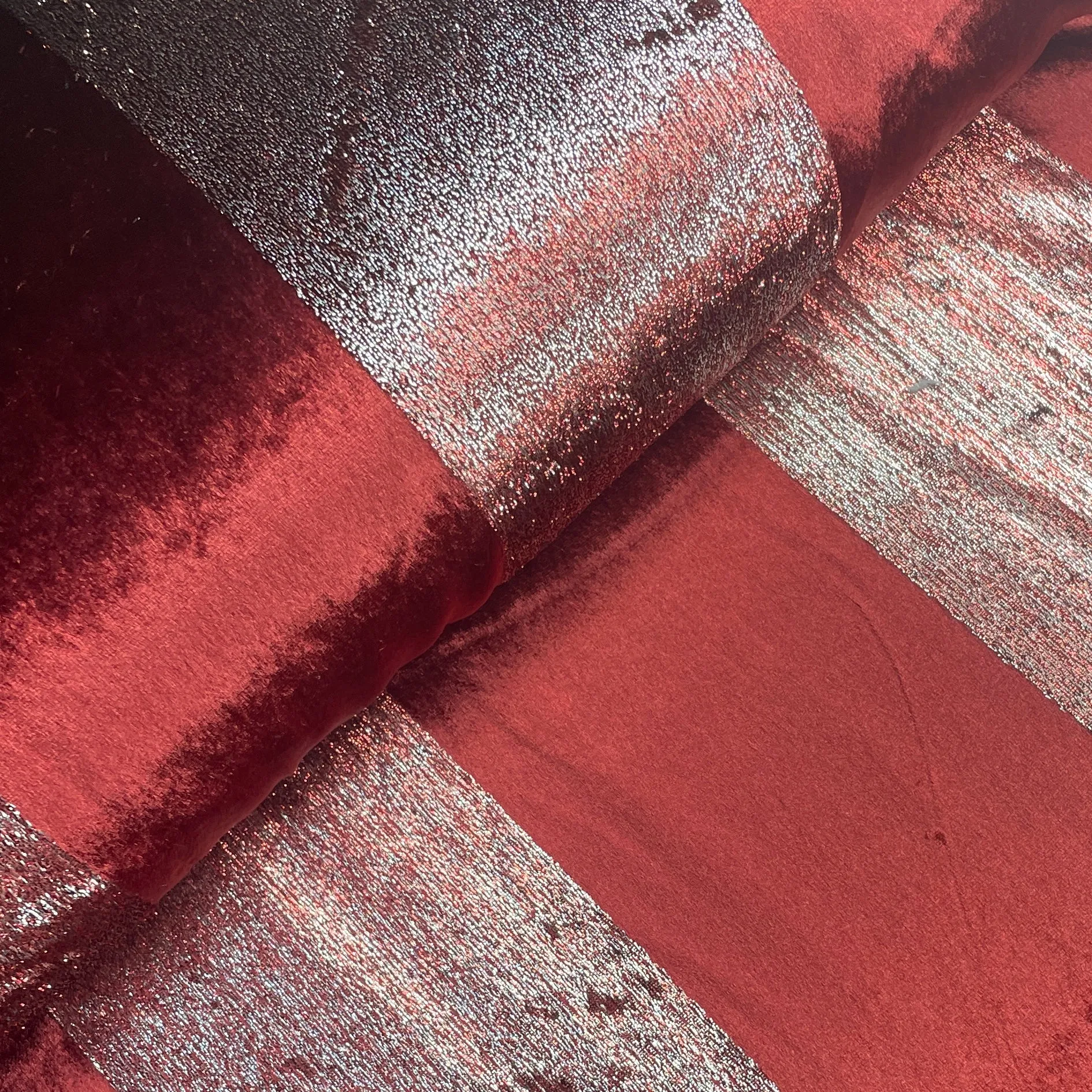 Red Metallic Stripes Velvet Fabric 18793