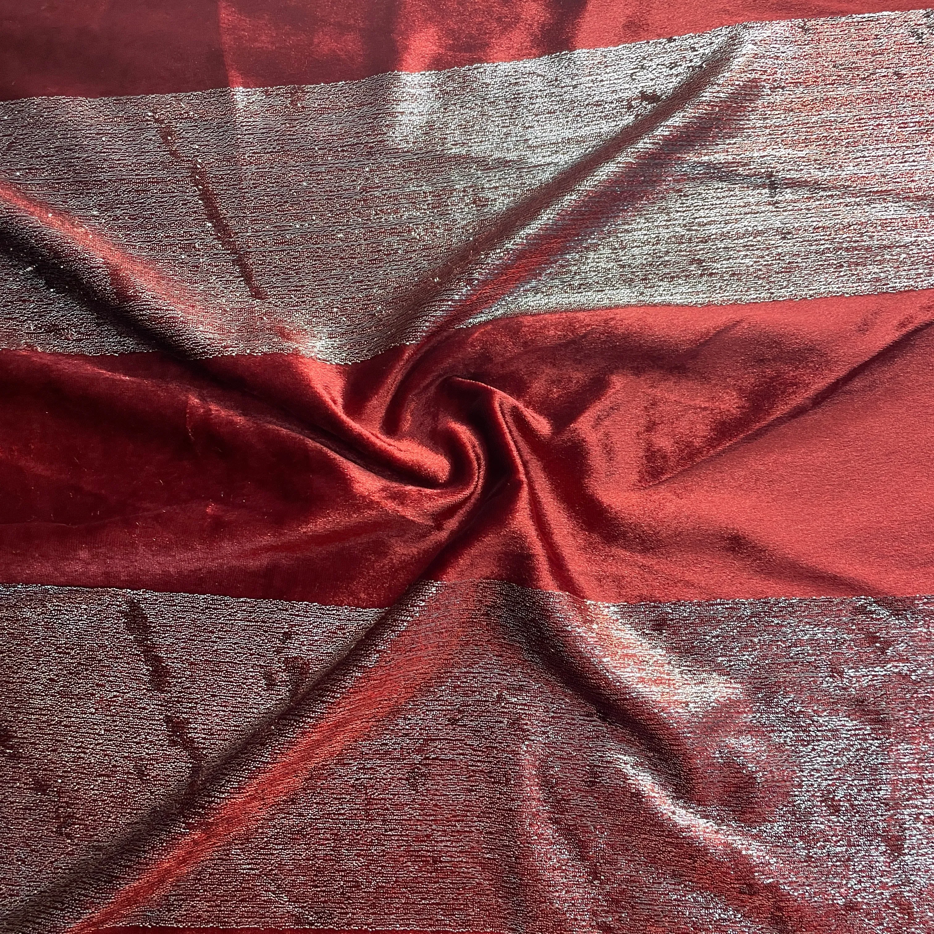 Red Metallic Stripes Velvet Fabric 18793