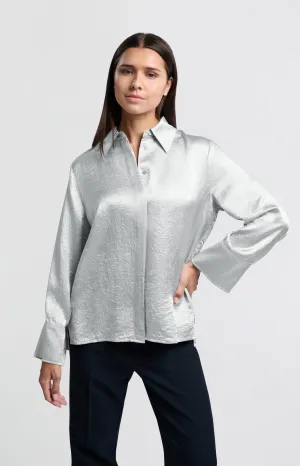 Satin blouse with long sleeves and loose fit